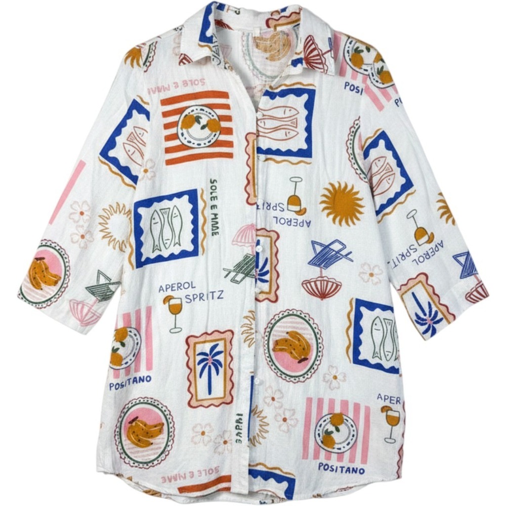Label of Love Women Button down Easy Shirt Medium Muti Boho Rayon Linen Summer - Picture 1 of 16